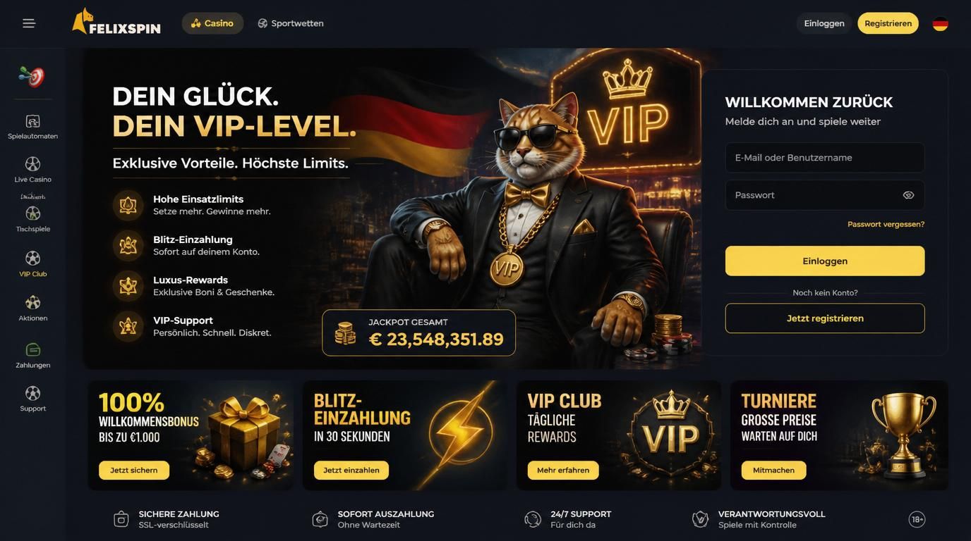 Ein eleganter Login mit VIP-Ambiente in einem deutschen Online-Casino
