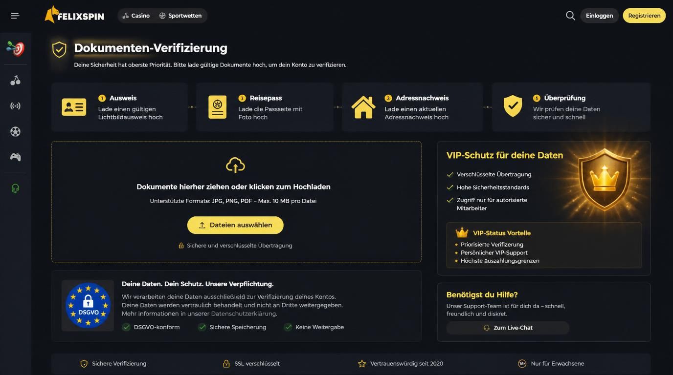 Sicherer Verifizierungsprozess bei Felix Spin