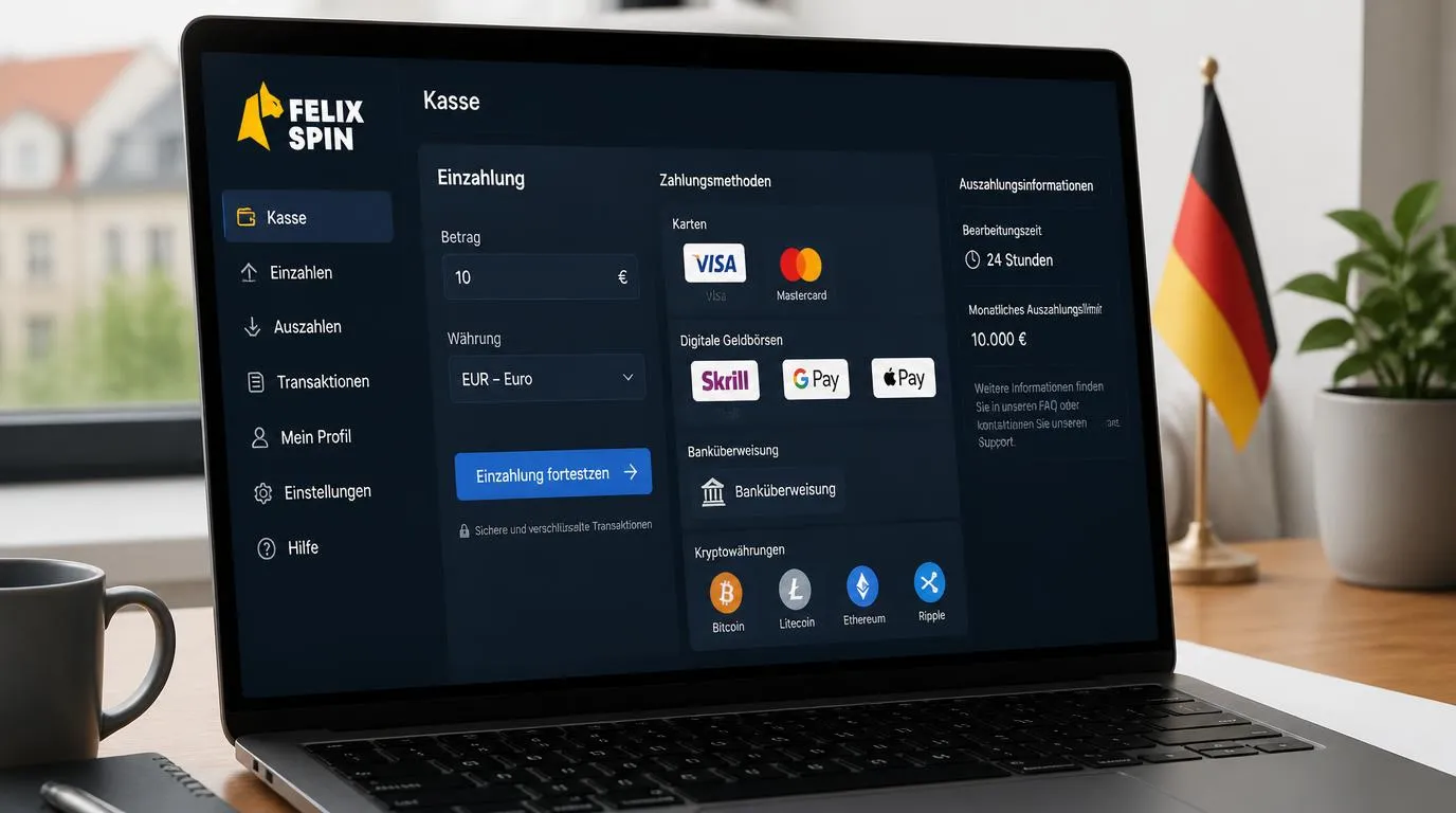 Deutsche Casino-Kasse mit Zahlungsarten, 10 € Mindesteinzahlung und EUR als Kontowährung